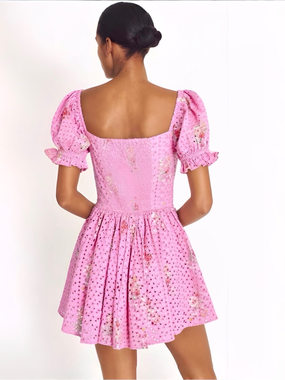 LoveShackFancy Altima Puff Sleeve Eyelet Pink Floral Mini Dress Sz S $395 - Picture 3 of 11